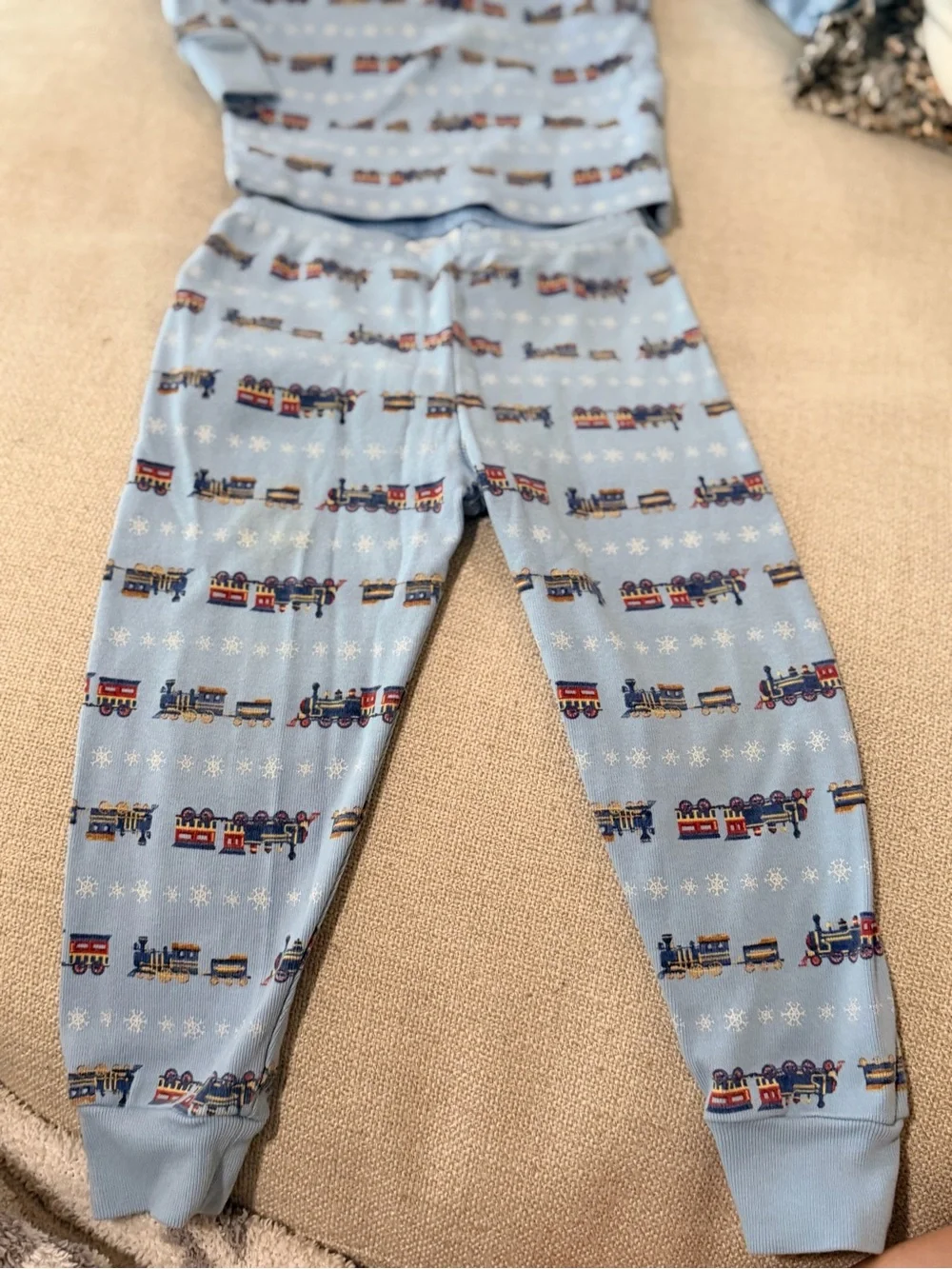 Janie and Jack Light Blue Pajama Set with Train Motif